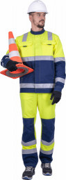 Костюм мужской сигнальный РЕФЛЕКТ-1 куртка, полукомбинезон, флуоресцентный желтый/синий