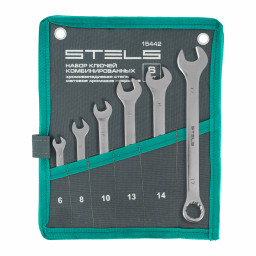 Набор ключей комбинированных 6-17 мм, 6 шт., CrV, матовый хром Stels