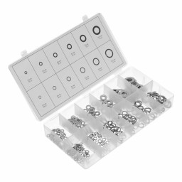 Набор шайб и гроверов, D шайб: 3, 4, 5, 6, 8, 10 мм D гроверов: 3, 4, 5, 6, 8, 10 мм, 350 предметов Сибртех