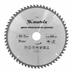 Пильный диск по дереву, 250 х 32 мм, 60 зубьев Matrix Professional
