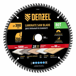 Пильный диск по ламинату ф300 х 30 мм, 80 зубьев Denzel