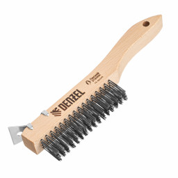 Щетка зачистная 4-х рядная, проволока из нержавеющей стали с деревянной ручкой скребок, EFP// Denzel