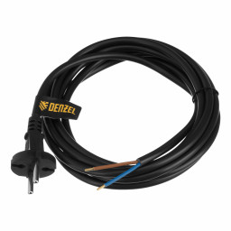 Шнур сетевой Energy Series, ПВС, 3 м, 2 x 1,5 мм, с неразборной вилкой, черный, Denzel